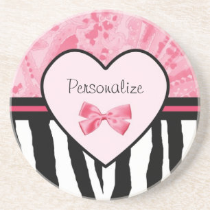 Trendy Pink and Black Zebra Pattern Bow and Name Zandsteen Onderzetter