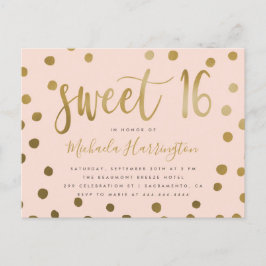 Trendy Pink and Gold Confetti Sweet 16 Birthday Uitnodiging Briefkaart