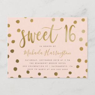 Trendy Pink and Gold Confetti Sweet 16 Birthday Uitnodiging Briefkaart