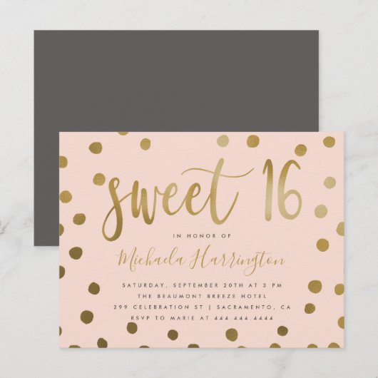 Trendy Pink and Gold Confetti Sweet 16 Birthday Uitnodiging Briefkaart (Voorkant / Achterkant)