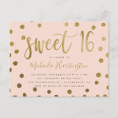 Trendy Pink and Gold Confetti Sweet 16 Birthday Uitnodiging Briefkaart (Voorkant)