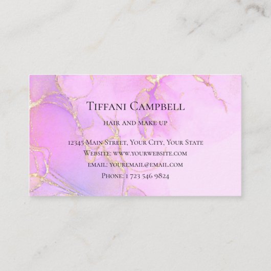 Trendy Pink and Gold make up Artist Visitekaartje (Achterkant)