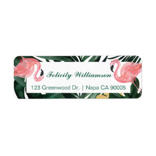 Trendy Pink & Aqua Tropical Flamingo & Palm Leafs Etiket