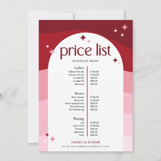Trendy Pink Arch Retro Business Salon Price List (Voorkant)