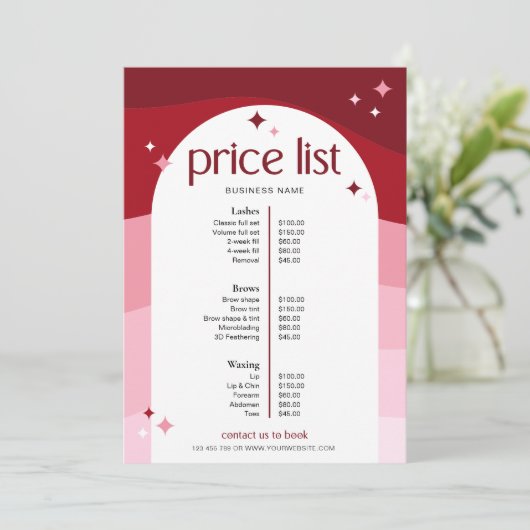 Trendy Pink Arch Retro Business Salon Price List (Staand voorkant)
