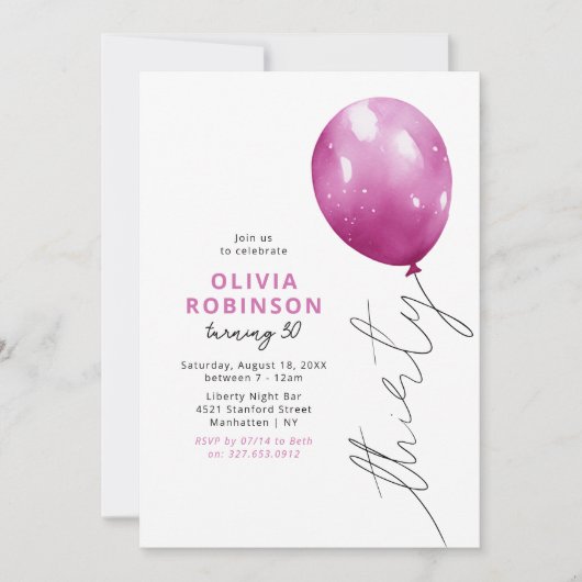 Trendy Pink Balloon 30th Birthday Kaart (Voorkant)
