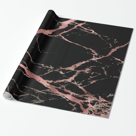Trendy Pink Black Marble Glossy Cadeaupapier (Uitgerold)