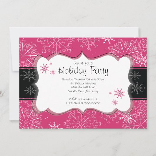 Trendy Pink & Black Snowflakes Holiday Party Kaart (Voorkant)