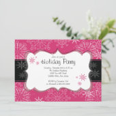 Trendy Pink & Black Snowflakes Holiday Party Kaart (Staand voorkant)