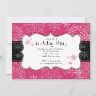Trendy Pink & Black Snowflakes Holiday Party Kaart