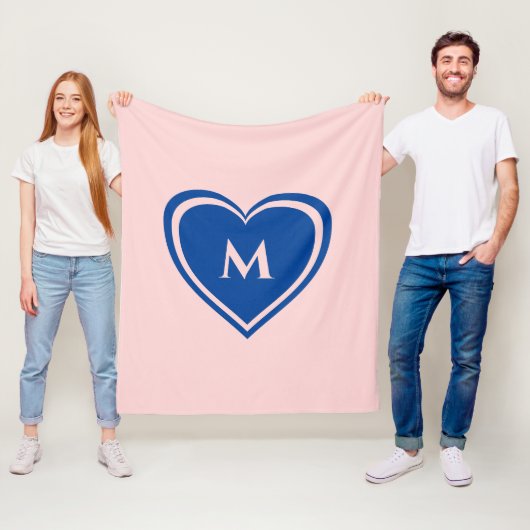Trendy Pink Blue Heart Monogram Valentijn Fleece Deken (In situ)