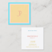 Trendy Pink Blue Yellow Modern Monogram Sjabloon Vierkante Visitekaartje (Voorkant / Achterkant)
