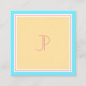 Trendy Pink Blue Yellow Modern Monogram Sjabloon Vierkante Visitekaartje (Voorkant)