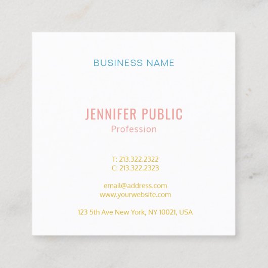 Trendy Pink Blue Yellow Modern Monogram Sjabloon Vierkante Visitekaartje (Achterkant)