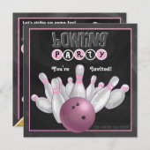 Trendy Pink Bowling Party Kaart (Voorkant / Achterkant)