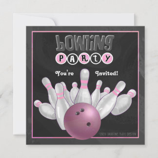 Trendy Pink Bowling Party Kaart
