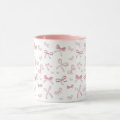 Trendy Pink Bows and Ribbons Pattern Two-Tone Mug Mok (Midden)