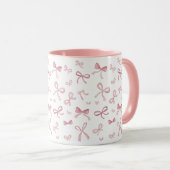 Trendy Pink Bows and Ribbons Pattern Two-Tone Mug Mok (Voorkant rechts)