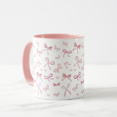 Trendy Pink Bows and Ribbons Pattern Two-Tone Mug Mok (Voorkant links)