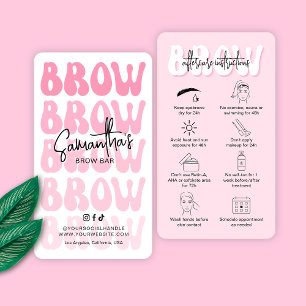 Trendy Pink Brow Aftercare Instructies Retro Font Visitekaartje