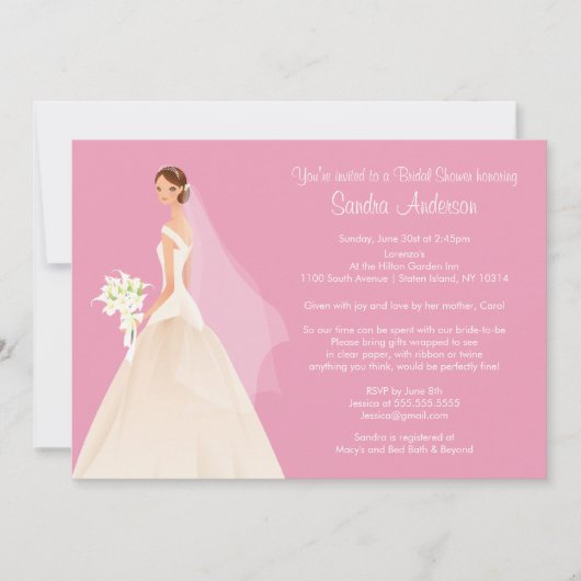 Trendy Pink BRUNETTE Bride Vrijgezellenfeest Invit Kaart (Voorkant)