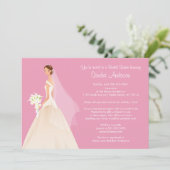 Trendy Pink BRUNETTE Bride Vrijgezellenfeest Invit Kaart (Staand voorkant)