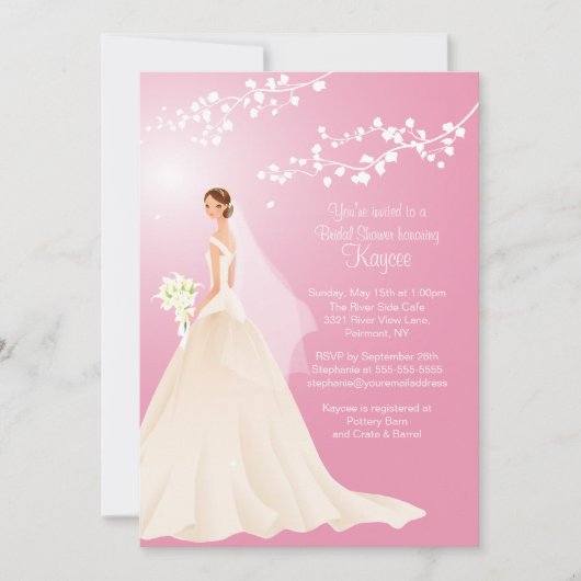 Trendy Pink BRUNETTE Bride Vrijgezellenfeest Invit Kaart (Voorkant)