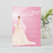 Trendy Pink BRUNETTE Bride Vrijgezellenfeest Invit Kaart (Staand voorkant)