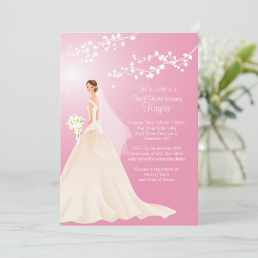 Trendy Pink BRUNETTE Bride Vrijgezellenfeest Invit Kaart (Staand voorkant)