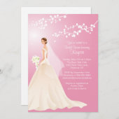 Trendy Pink BRUNETTE Bride Vrijgezellenfeest Invit Kaart (Voorkant / Achterkant)