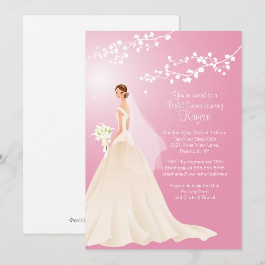 Trendy Pink BRUNETTE Bride Vrijgezellenfeest Invit Kaart (Voorkant / Achterkant)