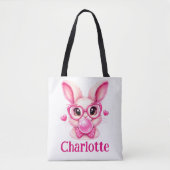 Trendy Pink Bunny  with Bubble Gum – Custom Name Tote Bag (Voorkant)
