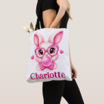 Trendy Pink Bunny with Bubble Gum – Custom Name Tote Bag<br><div class="desc">Trendy Pink Bunny Tote Bag with Bubble Gum – Custom Name Design
Add a playful touch to your style with this adorable trendy pink bunny blowing bubble gum! Personalize it with your name for a unique and fun accessory—perfect for everyday use or as a cute gift.</div>