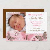 Trendy Pink Butterfly Foto geboorteaankondigingen Aankondiging (Voorkant / Achterkant)