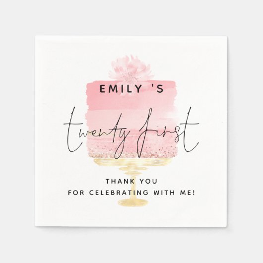 Trendy Pink Cake Name 21st Birthday Bedankt Servet (Voorkant)