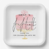 Trendy Pink Cake Name 50th Birthday Bedankt Papieren Bordje (Voorkant)