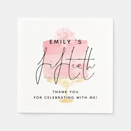 Trendy Pink Cake Name 50th Birthday Bedankt Servet (Voorkant)