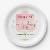 Trendy Pink Cake Script Name 21st Birthday Party Papieren Bordje (Voorkant)