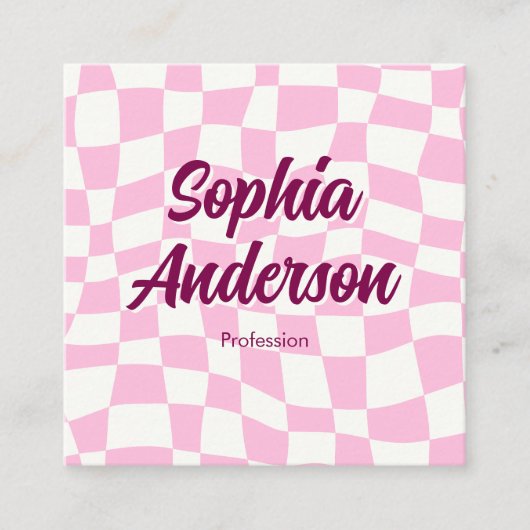 Trendy Pink Checkerboard with QR Code Vierkante Visitekaartje (Voorkant)