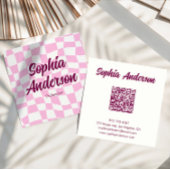 Trendy Pink Checkerboard with QR Code Vierkante Visitekaartje