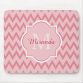 Trendy Pink Chevron Zigzag Name en Monogram Muismat (Voorkant)