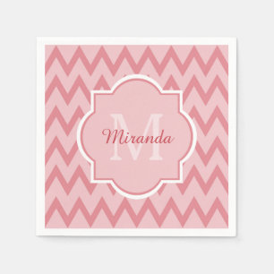 Trendy Pink Chevron Zigzag Name en Monogram Servetten