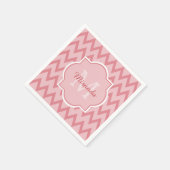 Trendy Pink Chevron Zigzag Name en Monogram Servetten (Hoek)
