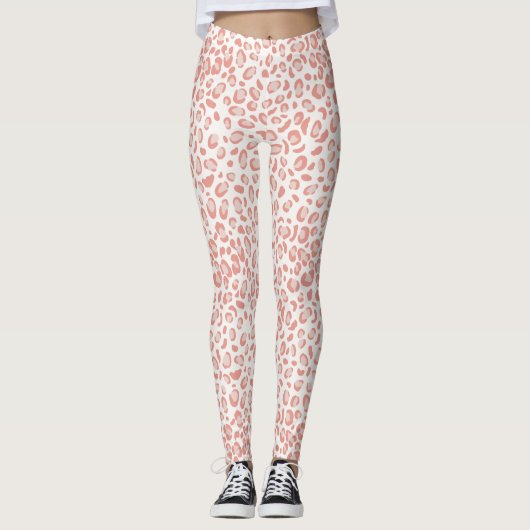 Trendy Pink Coral Leopard Pattern Leggings (Voorkant)
