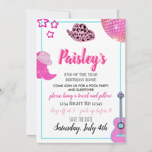 Trendy Pink Cowgirl Uitnodiging (Voorkant)