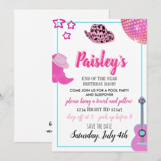 Trendy Pink Cowgirl Uitnodiging (Voorkant / Achterkant)