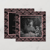 Trendy Pink Damask Custom Photo Funeral Loved Ées Notitiekaartje (Voorkant / Achterkant)