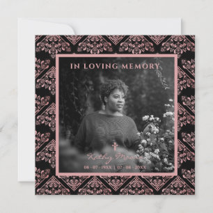 Trendy Pink Damask Custom Photo Funeral Loved Ées Notitiekaartje