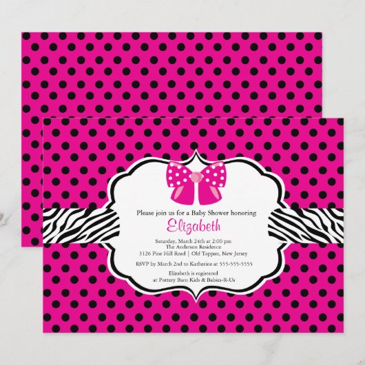 Trendy PInk de Uitnodiging van het Baby shower van (Voorkant / Achterkant)