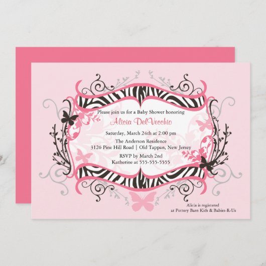 Trendy PInk de Uitnodiging van het Baby shower van (Voorkant / Achterkant)